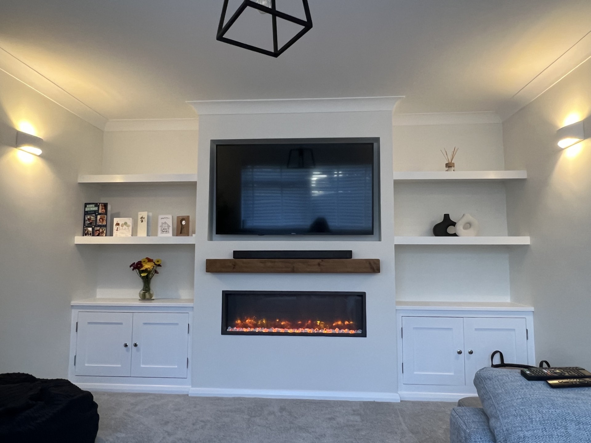 Fireplace media wall electric fire feature wall modern